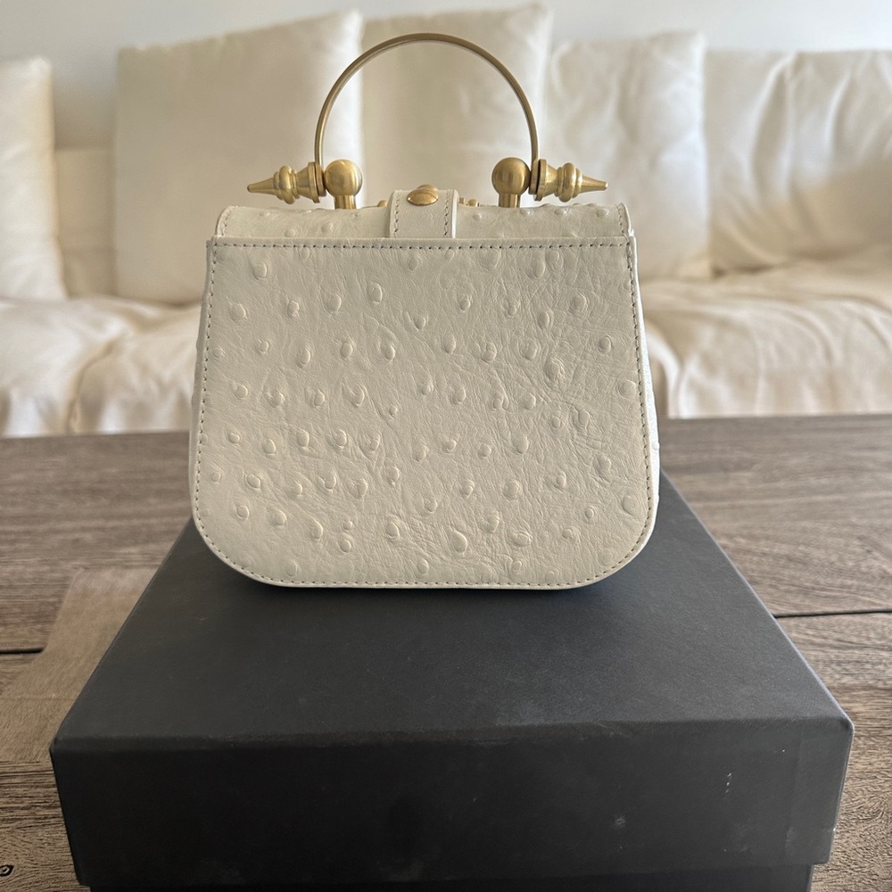 Okhtein Mini Studded White Handbag with Gold Hardware - Picture 4 of 7